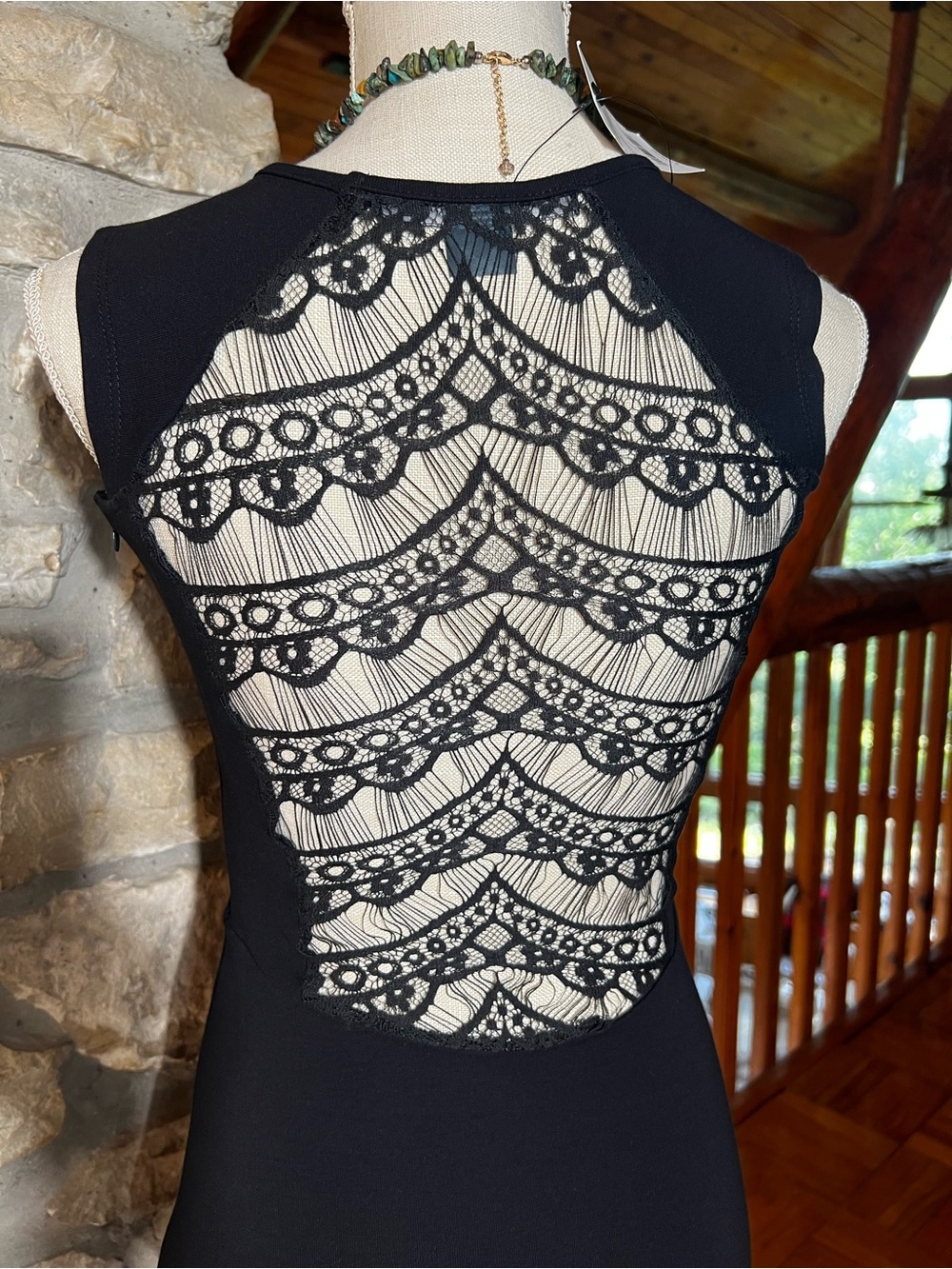 French Connection Black Lace-Back Sheath Dress